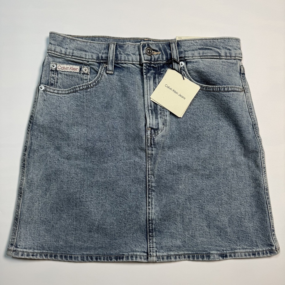 Calvin Klein Jeans Skirt Womens 26 Blue Denim Mini Stretch High Waist Casual